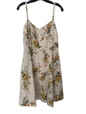 Linen Blend, Floral Adjustable Strap Coquette Feminine Coastal Sundress Beige XL